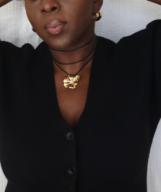 Flower Pendant Cord Necklace