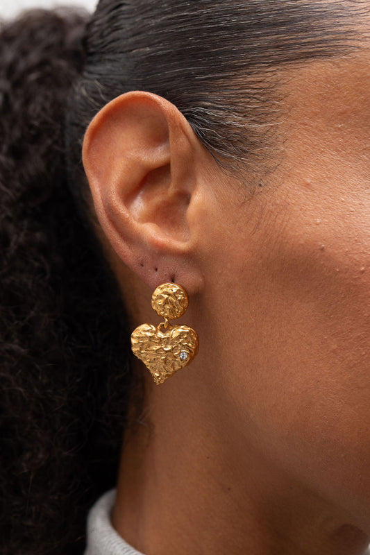 Irregular Heart Earring With Clear Stone