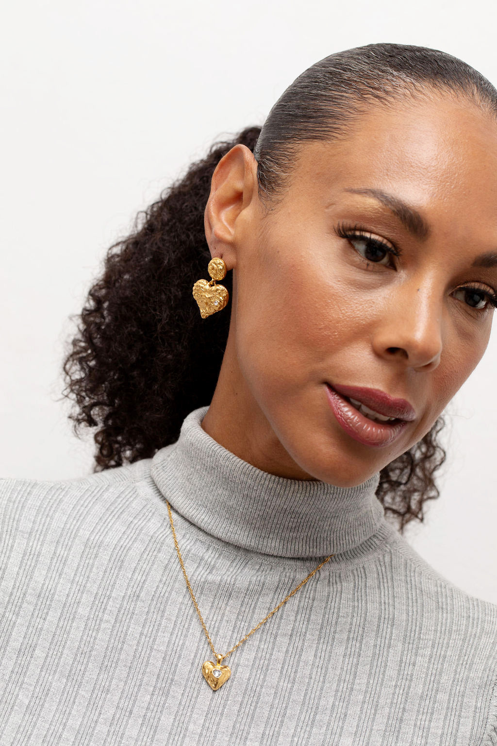 Irregular Heart Earring With Clear Stone