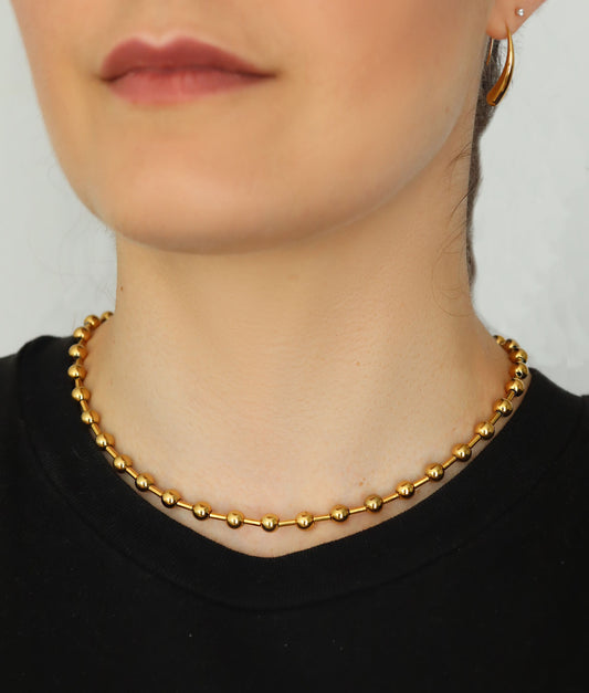 Round Ball Bead Necklace - waterproof 18K gold high-polish beaded chain