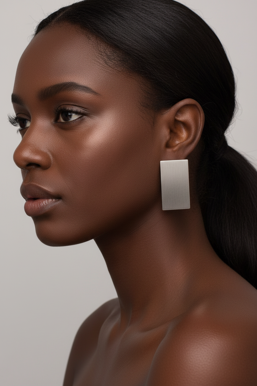 Edge Rectangle Earrings on Model