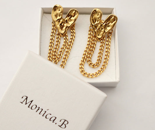 Luxe Amor Golden Heart Chain Earrings