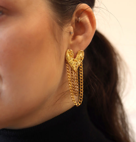 Luxe Amor Golden Heart Chain Earrings