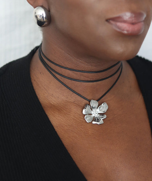 Flower Pendant Cord Necklace