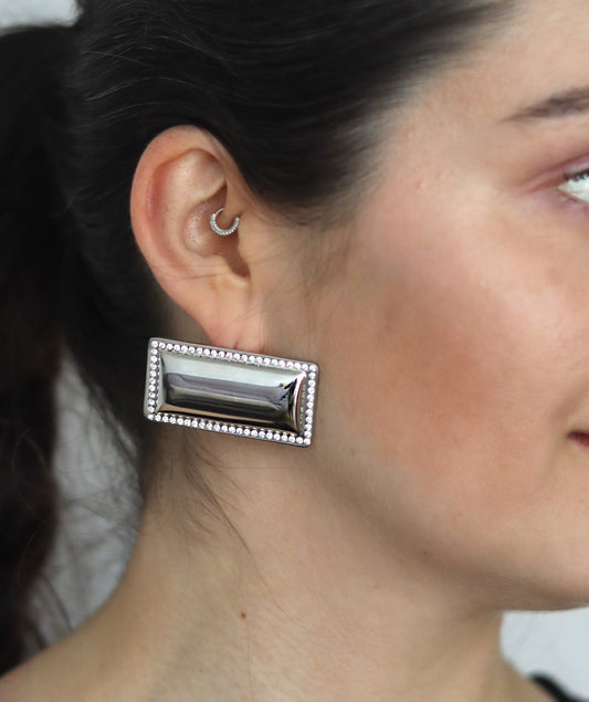 Rectangle Earring With Stones