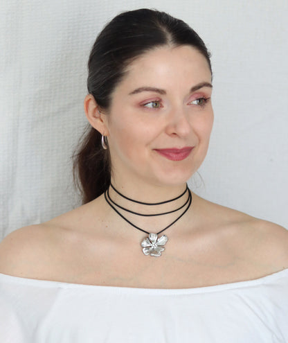 Flower Pendant Cord Necklace