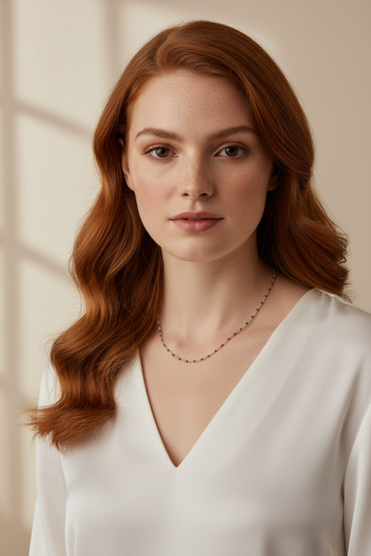 Blue Orchid Necklace on model