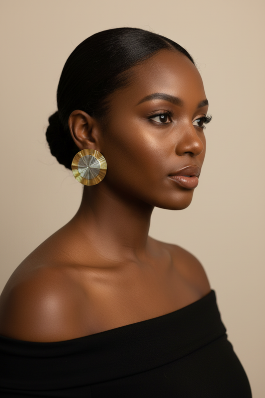 Celeste Spiral Earrings on Black Model - Two-Tone Detail