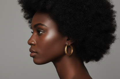 Chevron herringbone hoop earrings on Black model