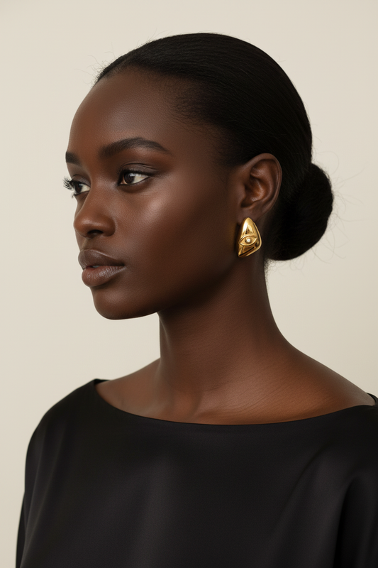 Chunky God's Eye Earrings on Black model