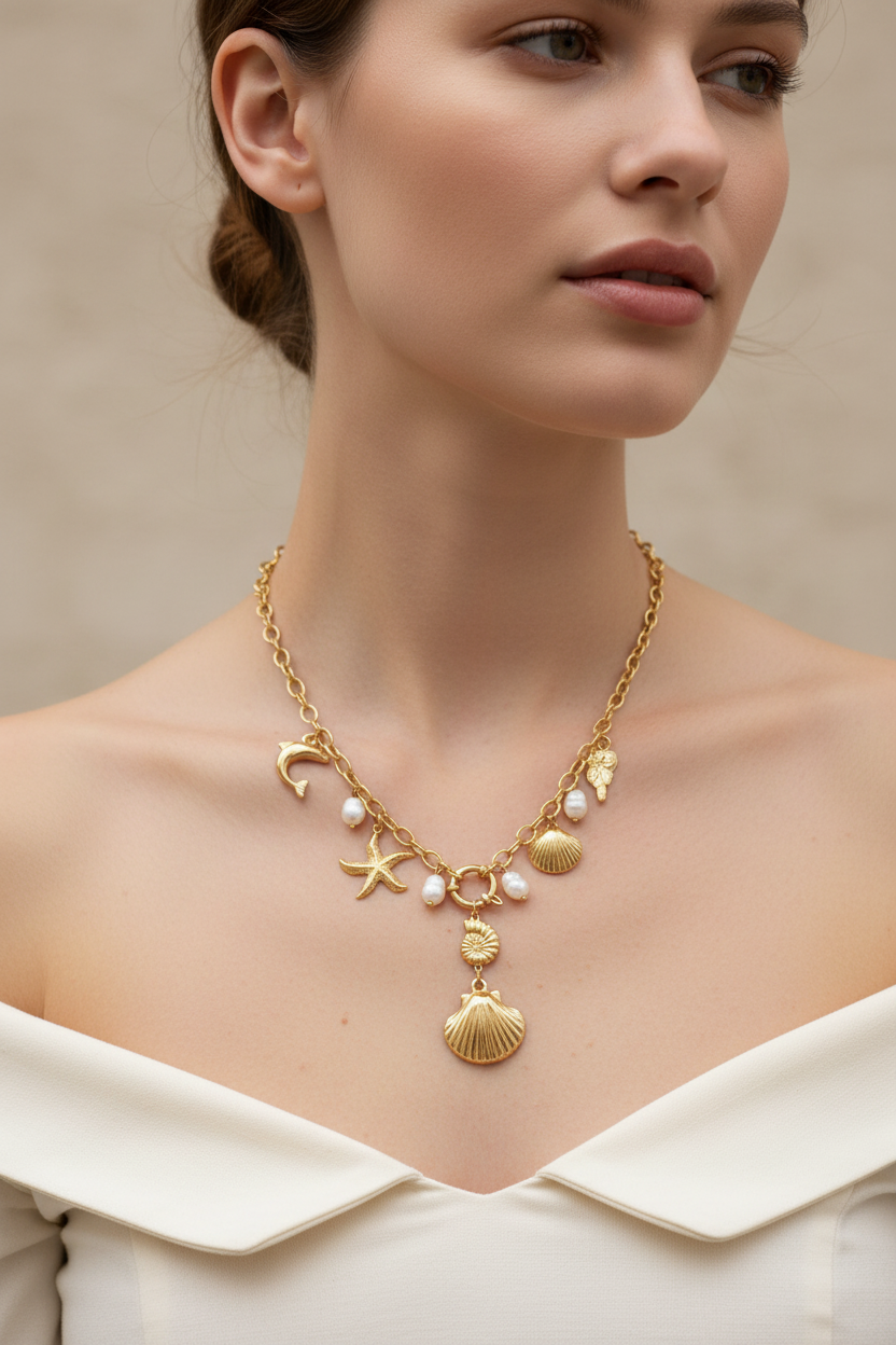 Costa Charm Necklace on a model