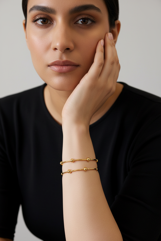 Gold Celeste Orbit Cuff on Model with 