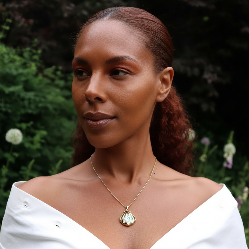 Isla Abalone Necklace on Dark Skin Model