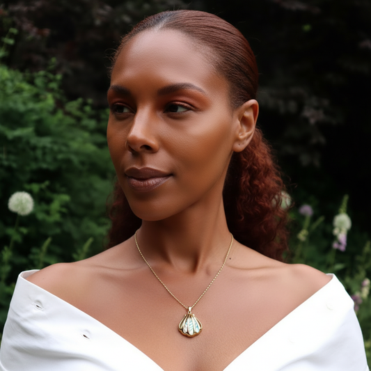Isla Abalone Necklace on Dark Skin Model