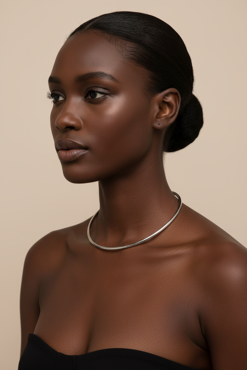 Luna Arc Neck Cuff in silver as tight choker